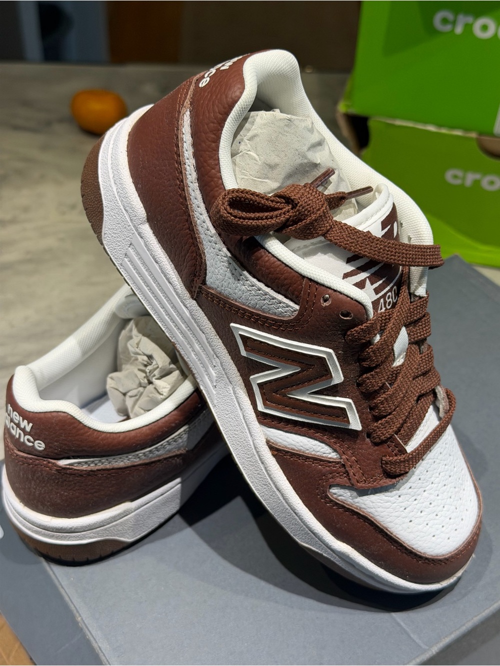 New Balance Brown and White Leather Sneakers women’s 5.5 men’s 4